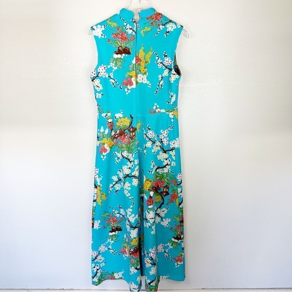 1960s Mod Vintage Oriental Asian Abstract Midi Dress Size 12 - Picture 6 of 12